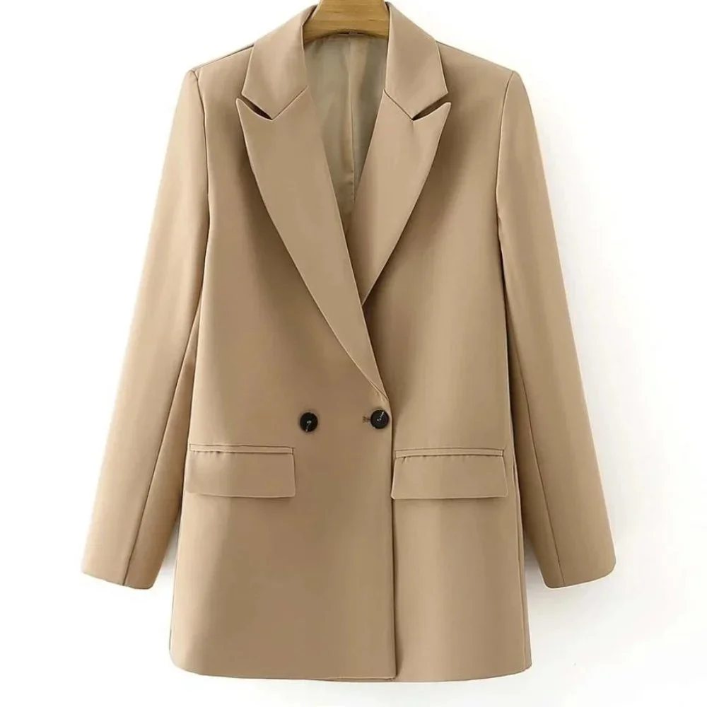 Classy go to Double Breasted Lapel Neck Blazer TAN - Picture 9 of 15